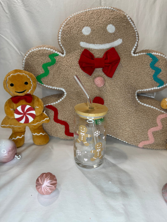 Gingerbread Snowflake Iced Coffee Cup with lid & Straw